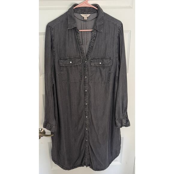 Terra & Sky Gray Chambray Shirt Dress 0X (14W) Long Sleeve Snap Pockets - Picture 1 of 3